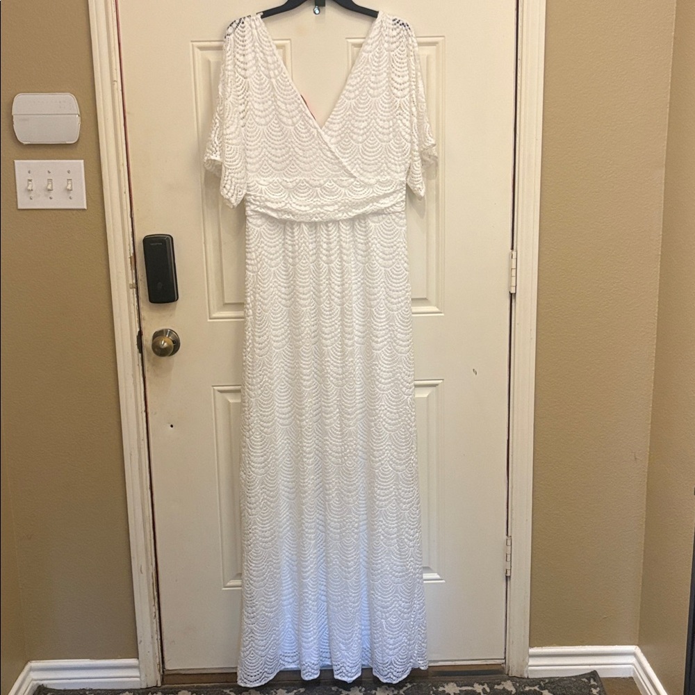 Parigi Resort White shell Lace maxi Dress with pink orchid earrings bundle NWT - Picture 9 of 10